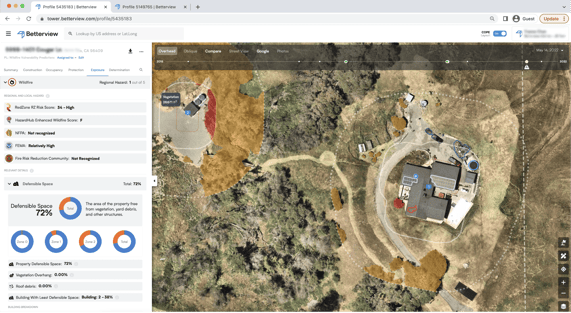 Wildfire data from Partner Connect in Betterview Property Intelligence Platform