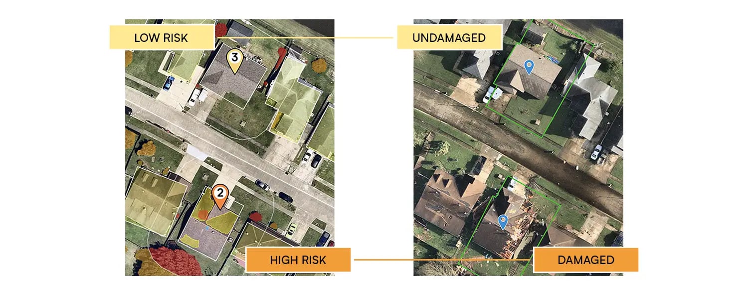A comparison between how Betterview-scored homes fared during a hurricane. 
